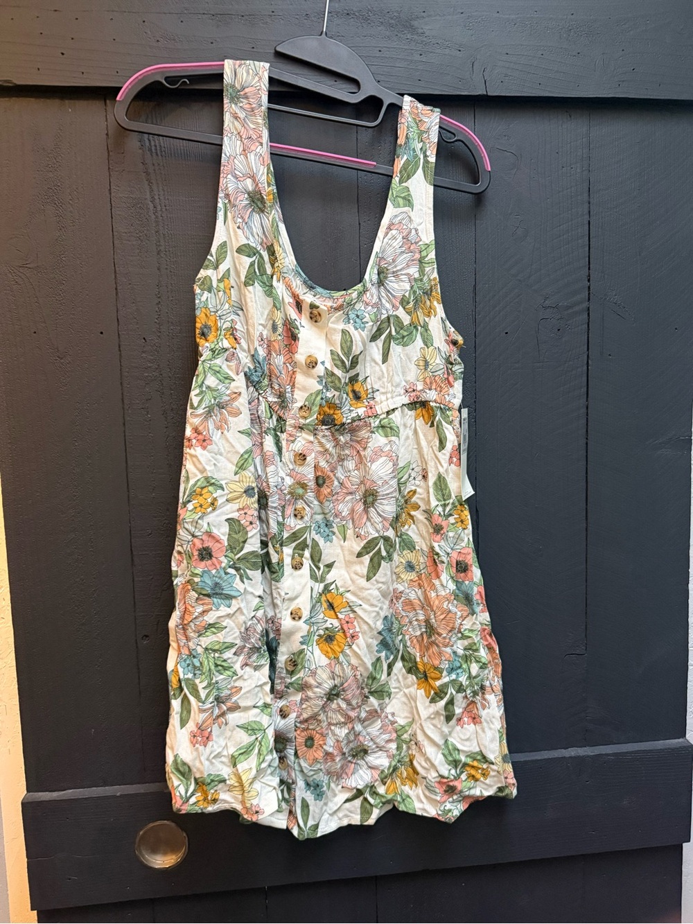 O'Neill Cream Floral Button-Front Blouse with Green and Teal Accents